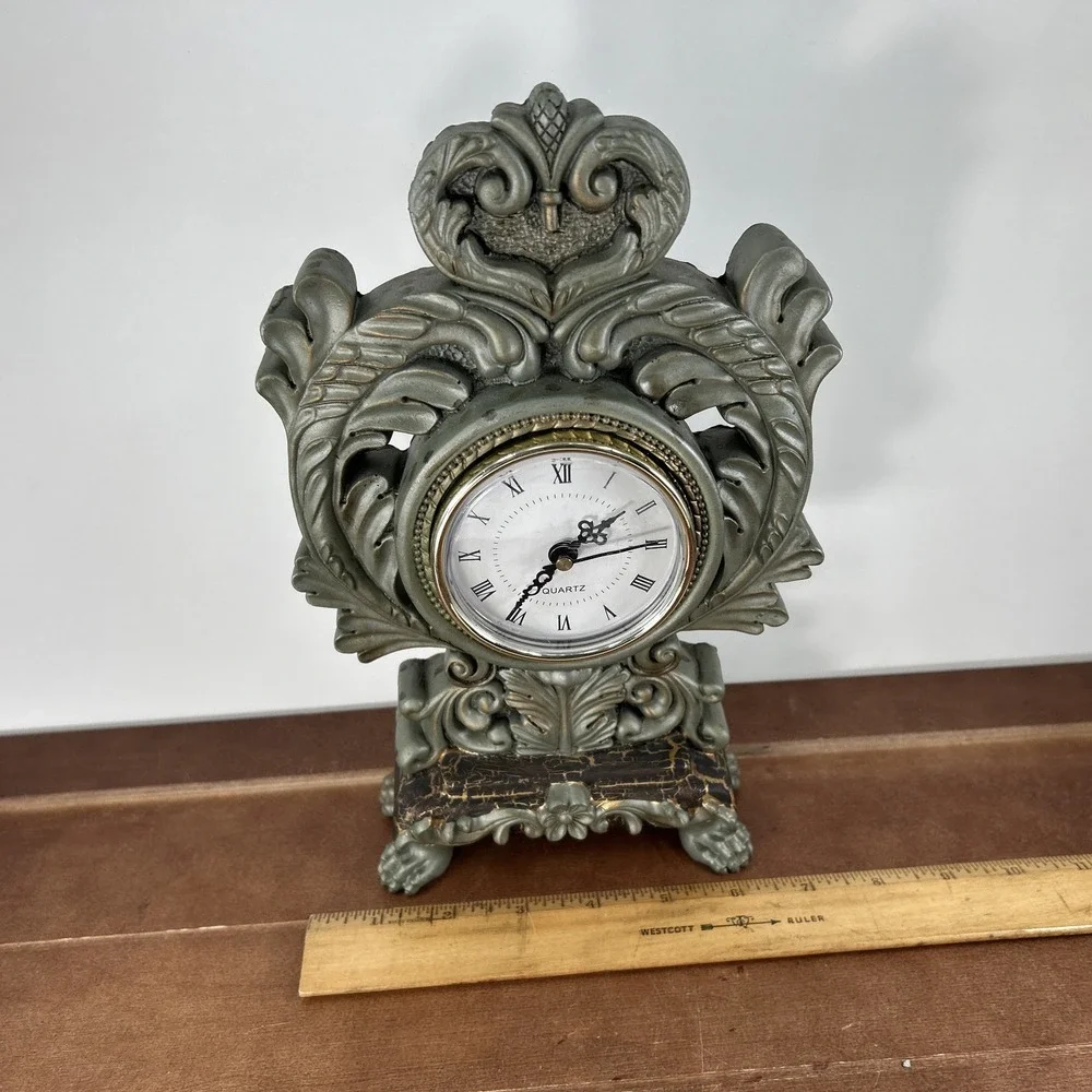 Vintage Ornate Resin Mantel Clock 10